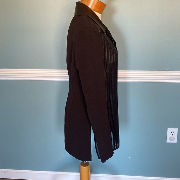 VTG 90’s Y2K Cache brown leather and mesh striped clasp front longline blazer 6 - Picture 4 of 9